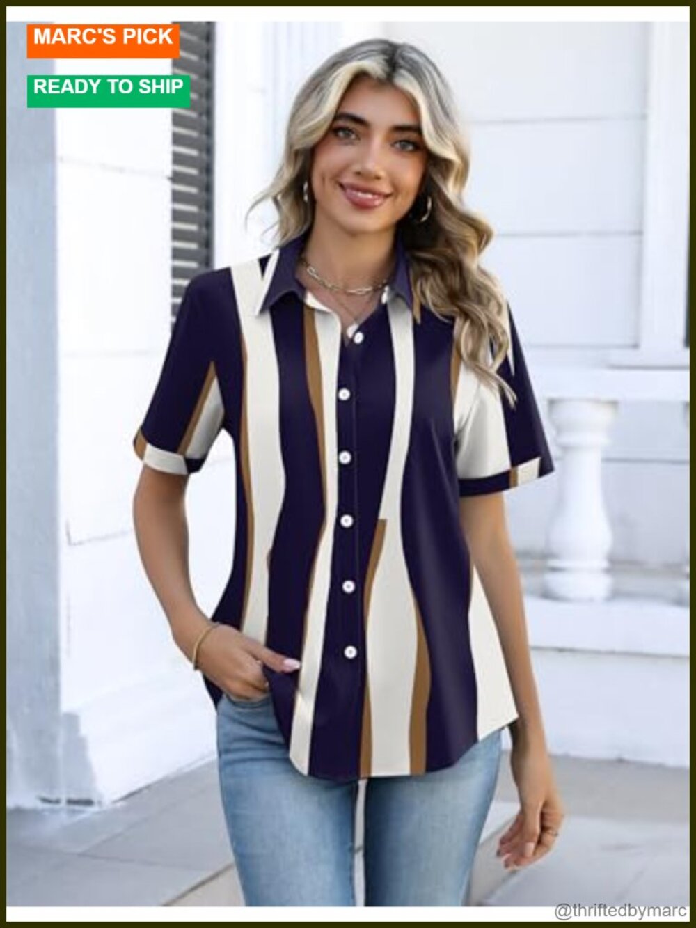 Zeagoo Womens Short Sleeve Button Down Shirt Collared V-Neck Summer Blouse - Picture 4 of 4